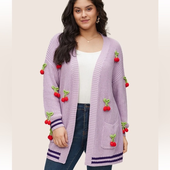 BloomChic Plus Size XL Purple Cherry Embellished Cardigan us14-16 - Picture 1 of 8